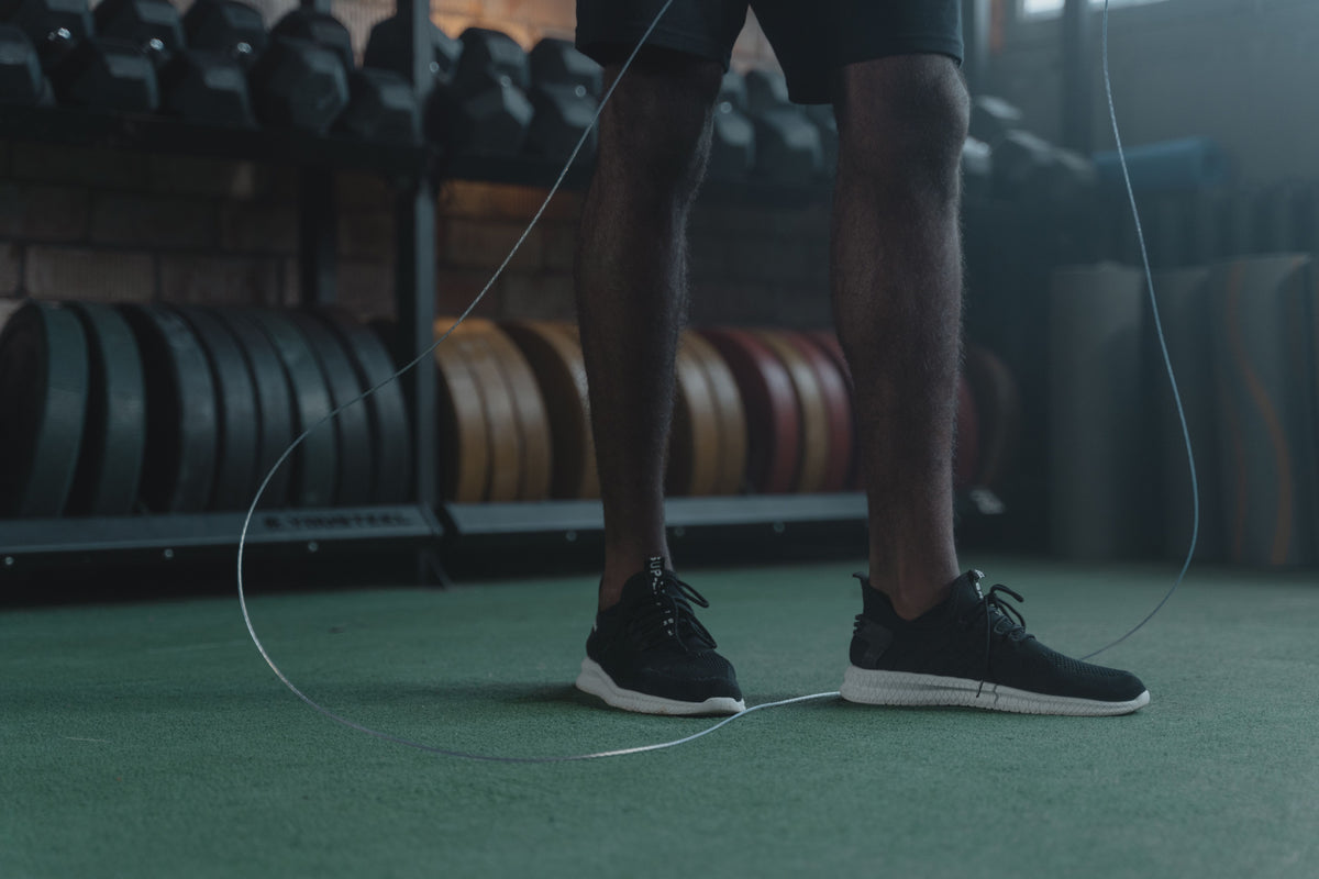 Athlete using a speed jump rope during a cardio workout
