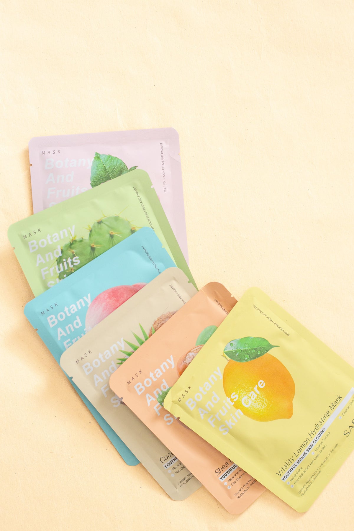 Assorted Korean sheet mask packets laid out as a variety pack