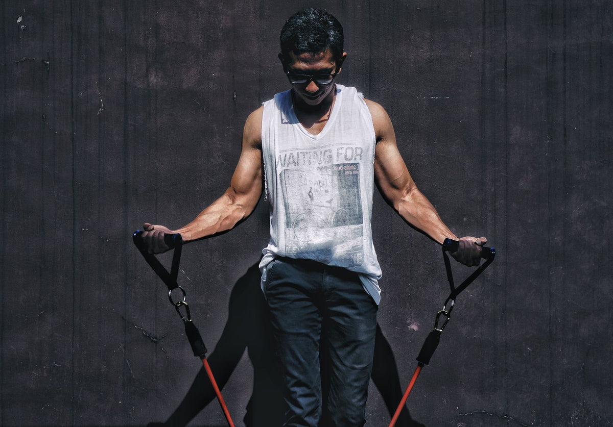 Man using resistance band for fitness workout