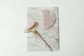Rose Quartz Gua Sha and Facial Roller Set flatlay